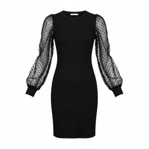 Altar'd State Black Textured Dress. Great for holidays sheer sleeves